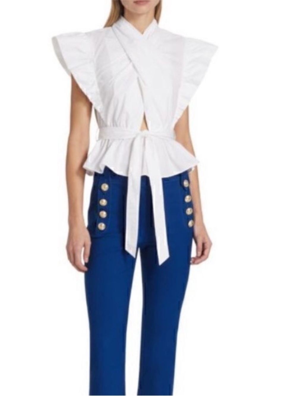 Derek Lam 10 Crosby Brynn Ruffle Wrap White Top Size 6 Like New Elevated Basic - Picture 16 of 16